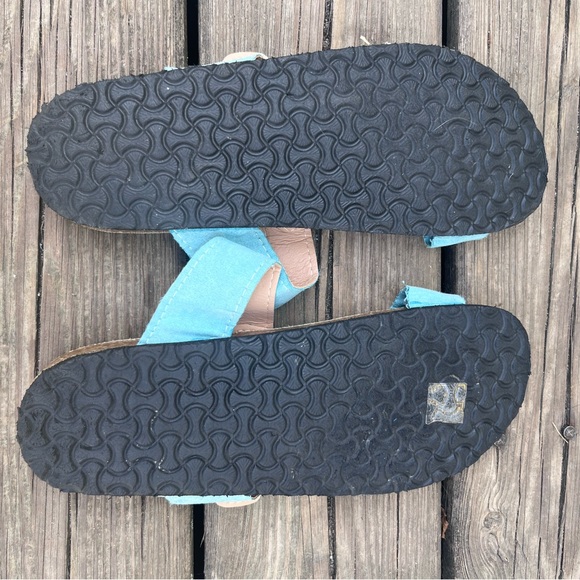 BRAIDED TEAL SLIP ON SANDALS WOMENS 10.5 THONG TOE WITH FLAT BUCKLE - Picture 5 of 6